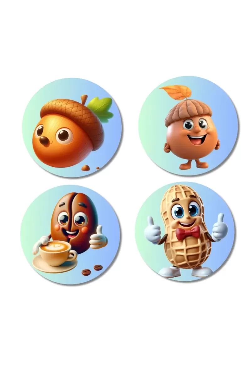 Acorn, Hazelnut, Coffee Bean, Peanut Fridge Magnets Ã¢â‚¬â€œ 4 Piece Set | 3 Inch Round Wall Fridge Decor (F23322)
