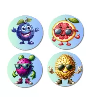 Blueberry, Grapefruit, Dragon Fruit, Durian Fridge Magnets – 4 Piece Set | 3 Inch Round Wall Fridge Decor (F23323) Blueberry, Grapefruit, Dragon Fruit, Durian Fridge Magnets – 4 Piece Set | 3 Inch Round Wall Fridge Decor (F23323)