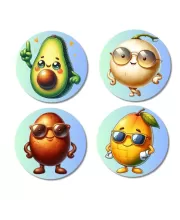 Avocado, Onion, Sapota, Mango Fridge Magnets  4 Piece Set | 3 Inch Round Wall Fridge Decor (F23324)