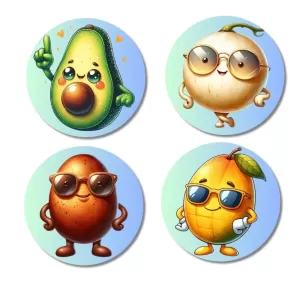 Avocado, Onion, Sapota, Mango Fridge Magnets Ã¢â‚¬â€œ 4 Piece Set | 3 Inch Round Wall Fridge Decor (F23324)