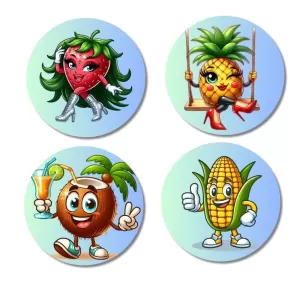 Avocado, Onion, Sapota, Mango Fridge Magnets Ã¢â‚¬â€œ 4 Piece Set | 3 Inch Round Wall Fridge Decor (F23325)