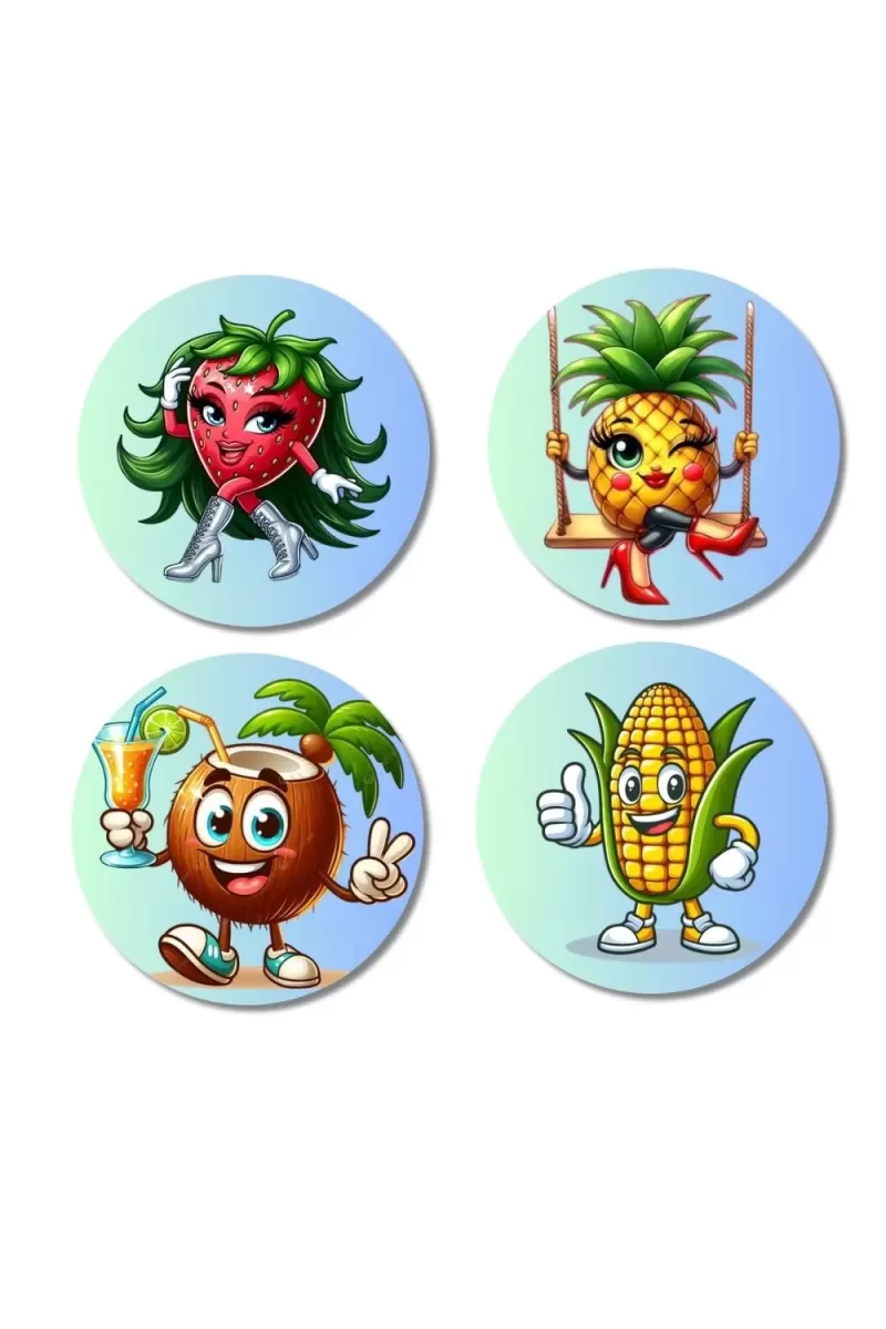 Avocado, Onion, Sapota, Mango Fridge Magnets Ã¢â‚¬â€œ 4 Piece Set | 3 Inch Round Wall Fridge Decor (F23325)