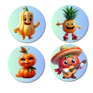 Coffee Bean, Cactus, Lemon, Corn Fridge Magnets Ã¢â‚¬â€œ 4 Piece Set | 3 Inch Round Wall Fridge Decor (F23327)