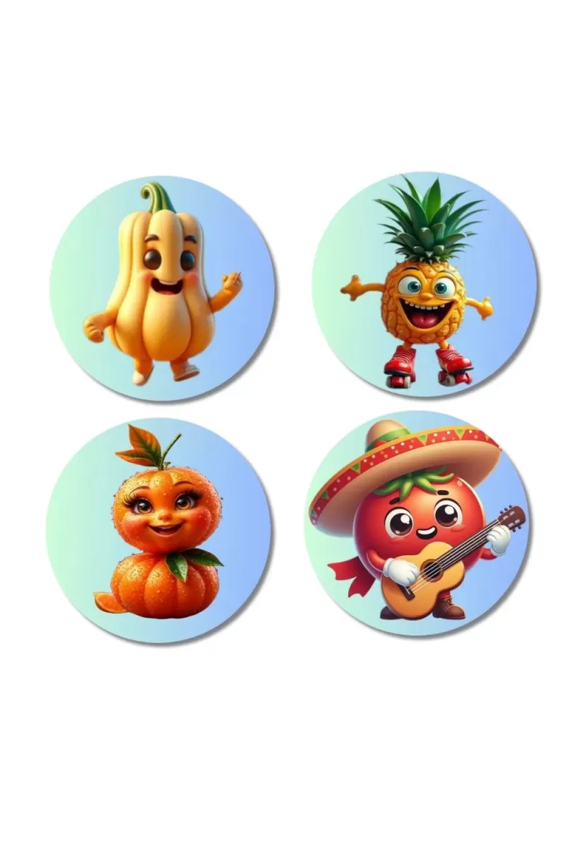 Coffee Bean, Cactus, Lemon, Corn Fridge Magnets Ã¢â‚¬â€œ 4 Piece Set | 3 Inch Round Wall Fridge Decor (F23327)