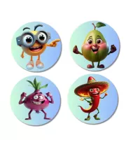 Orange, Pear, Onion, Chilli Fridge Magnets Ã¢â‚¬â€œ 4 Piece Set | 3 Inch Round Wall Fridge Decor (F23329)