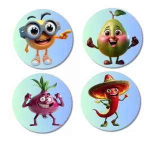 Orange, Pear, Onion, Chilli Fridge Magnets Ã¢â‚¬â€œ 4 Piece Set | 3 Inch Round Wall Fridge Decor (F23329)