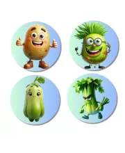 Potato, Bitter Gourd, Bottle Gourd, Celery Fridge Magnets Ã¢â‚¬â€œ 4 Piece Set | 3 Inch Round Wall Fridge Decor (F23330)