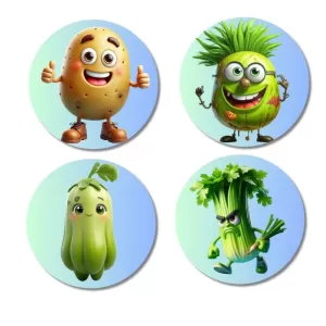 Potato, Bitter Gourd, Bottle Gourd, Celery Fridge Magnets – 4 Piece Set | 3 Inch Round Wall Fridge Decor (F23330) Potato, Bitter Gourd, Bottle Gourd, Celery Fridge Magnets – 4 Piece Set | 3 Inch Round Wall Fridge Decor (F23330)