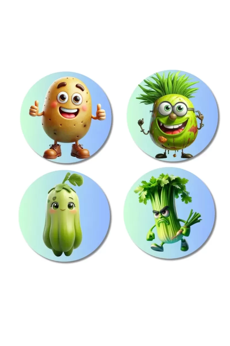 Potato, Bitter Gourd, Bottle Gourd, Celery Fridge Magnets Ã¢â‚¬â€œ 4 Piece Set | 3 Inch Round Wall Fridge Decor (F23330)