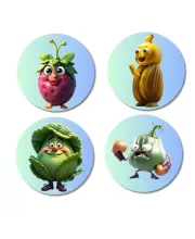 Strawberry, Sapota, Cabbage, Garlic Fridge Magnets Ã¢â‚¬â€œ 4 Piece Set | 3 Inch Round Wall Fridge Decor (F23332)
