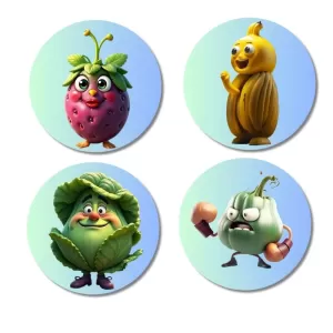Strawberry, Sapota, Cabbage, Garlic Fridge Magnets – 4 Piece Set | 3 Inch Round Wall Fridge Decor (F23332) Strawberry, Sapota, Cabbage, Garlic Fridge Magnets – 4 Piece Set | 3 Inch Round Wall Fridge Decor (F23332)