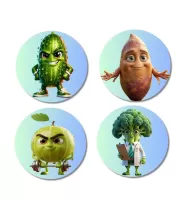 Cucumber, Sweet Potato, Guava, Broccoli Fridge Magnets Ã¢â‚¬â€œ 4 Piece Set | 3 Inch Round Wall Fridge Decor (F23335)