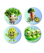 Lettuce, Carrot, Custard Apple, Peas Fridge Magnets Ã¢â‚¬â€œ 4 Piece Set | 3 Inch Round Wall Fridge Decor (F23336)